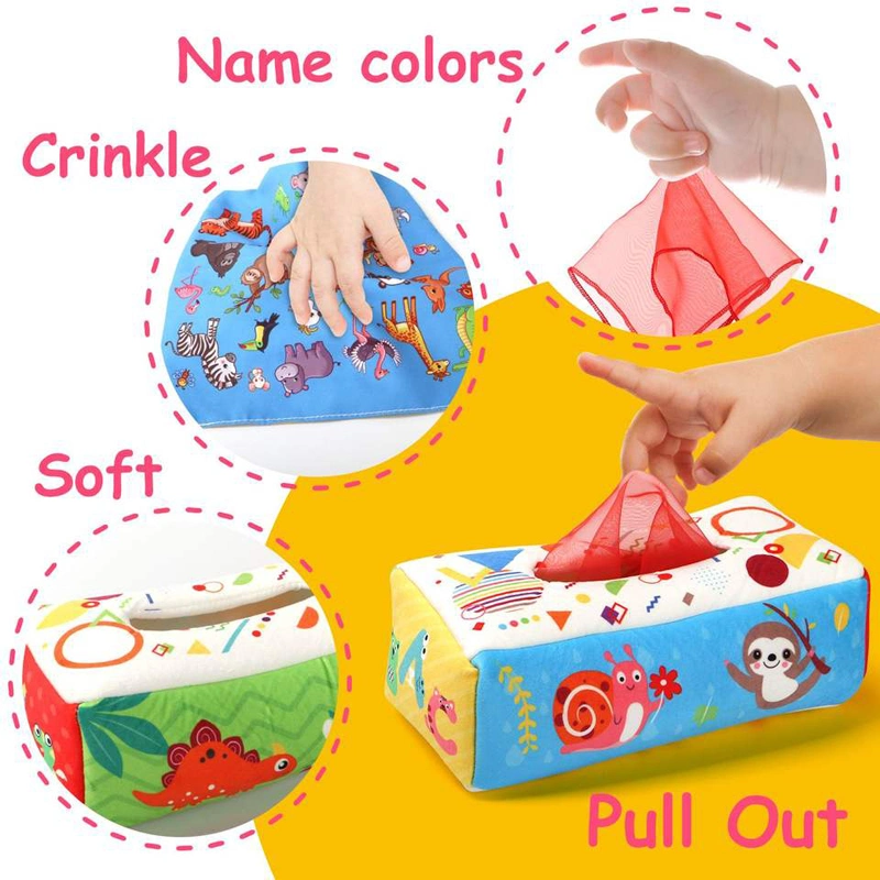 Infants Magic Tissue Box Montessori Toys Baby Sensory Toys with Crinkle Paper &amp; Juggling Rainbow Dance Scarves for Toddlers