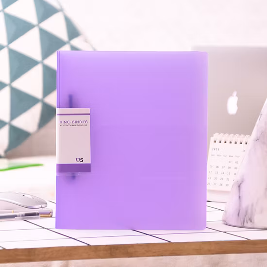 A5 Size Purple Color 2 Rings Waterproof PP Cover D Ring Clip File Organizer Ring File Folder Ring Binder Office Supplies Wholesale Stationery