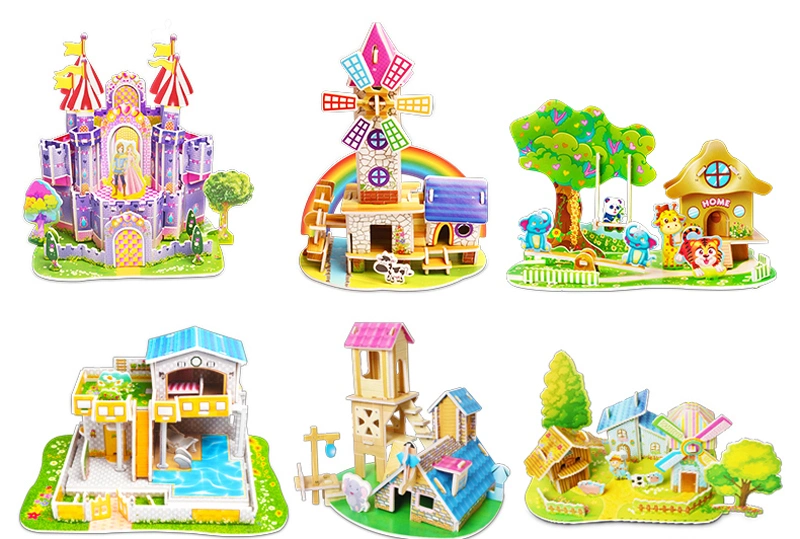 3D Stereo Puzzle Children&prime;s Puzzle Toys DIY Handmade Paper House Model for Boys and Girls Aged 3-6-8 in Kindergartens