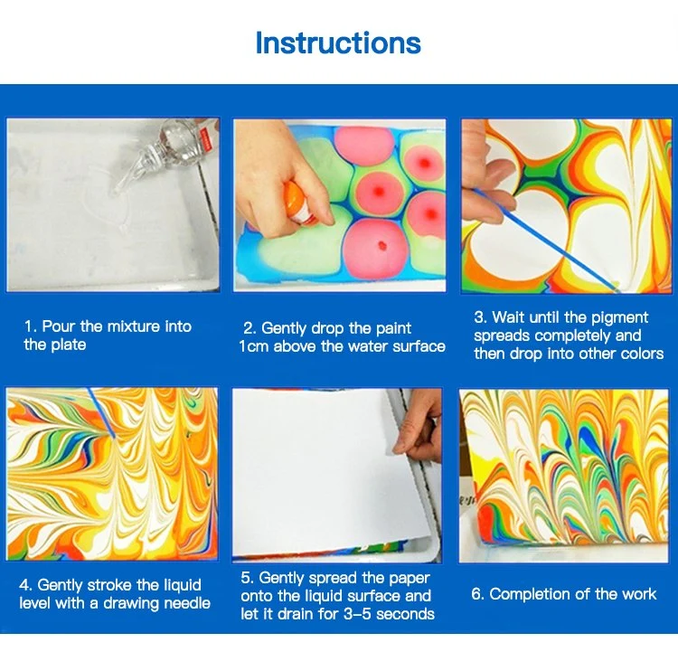 Wbg Non Toxic DIY Marble Painting Water Marbling Paint Art Kit for Kids
