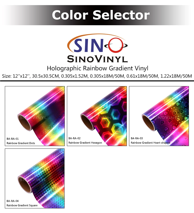 SINOVINYL 12x12&quot;/30.5x30.5CM Holographic Rainbow Gradient Die Cutting Sticker Kids DIY Cutting Vinyl Sheets Sticker