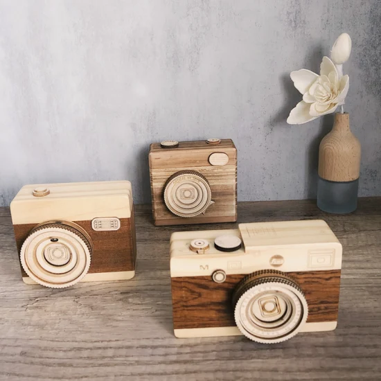 New Arrival Wooden Camera Shape Mini Music Box Toy