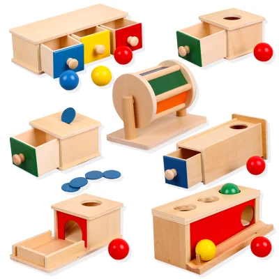 Wooden Toys Educational Learning Toys Montessori Object Box Permanence Box Coin Box Dropping Box